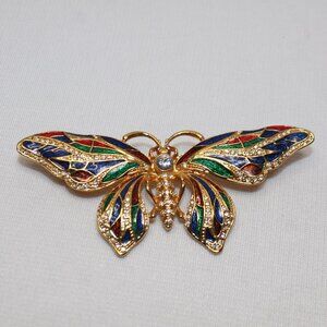 Vintage JBK Enamel And Swarovski Crystal Butterfly Brooch Pin